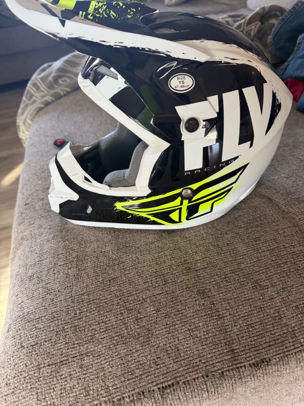 Youth Full-Face Helmet in White, Black & Neon Yellow by FLY Racing
